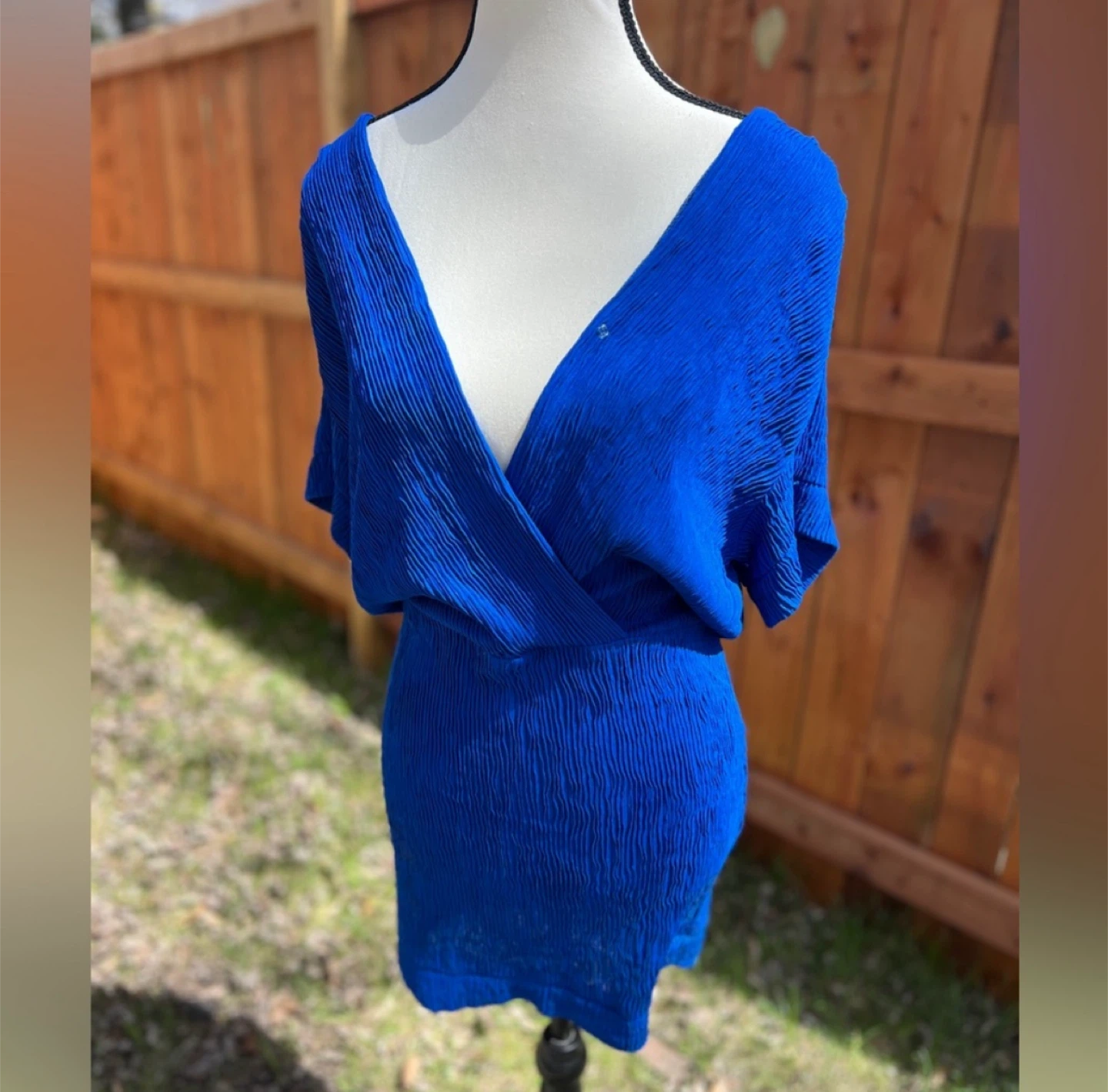 Blue V-Neck Mini Dress - photo 2