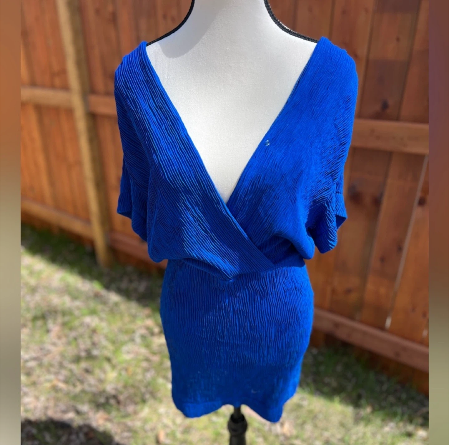 Blue V-Neck Mini Dress