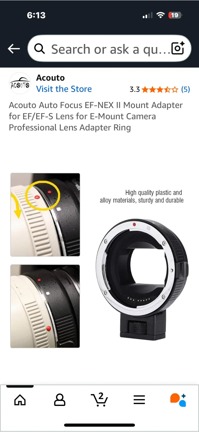 Acouto Auto Focus EF-NEX II Mount Adapter image indicator(3)
