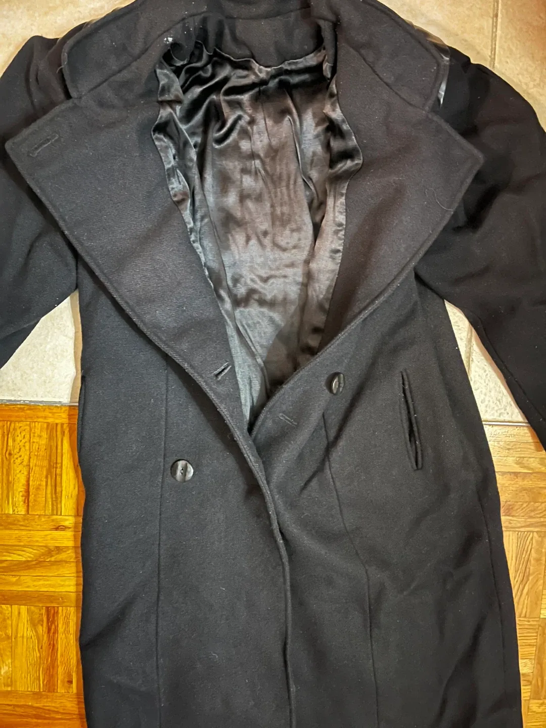 Black Wool Coat with detailings on shoulders image indicator(4)