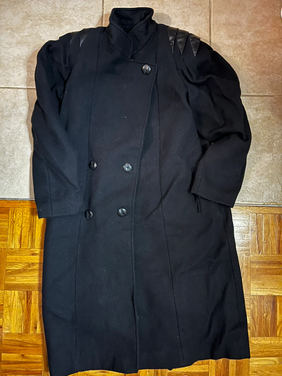 Black Wool Coat with detailings on shoulders