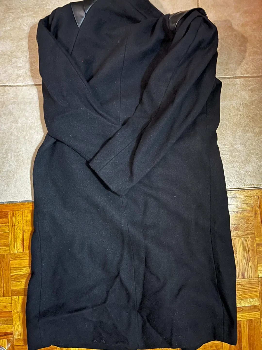 Black Wool Coat with detailings on shoulders image indicator(5)