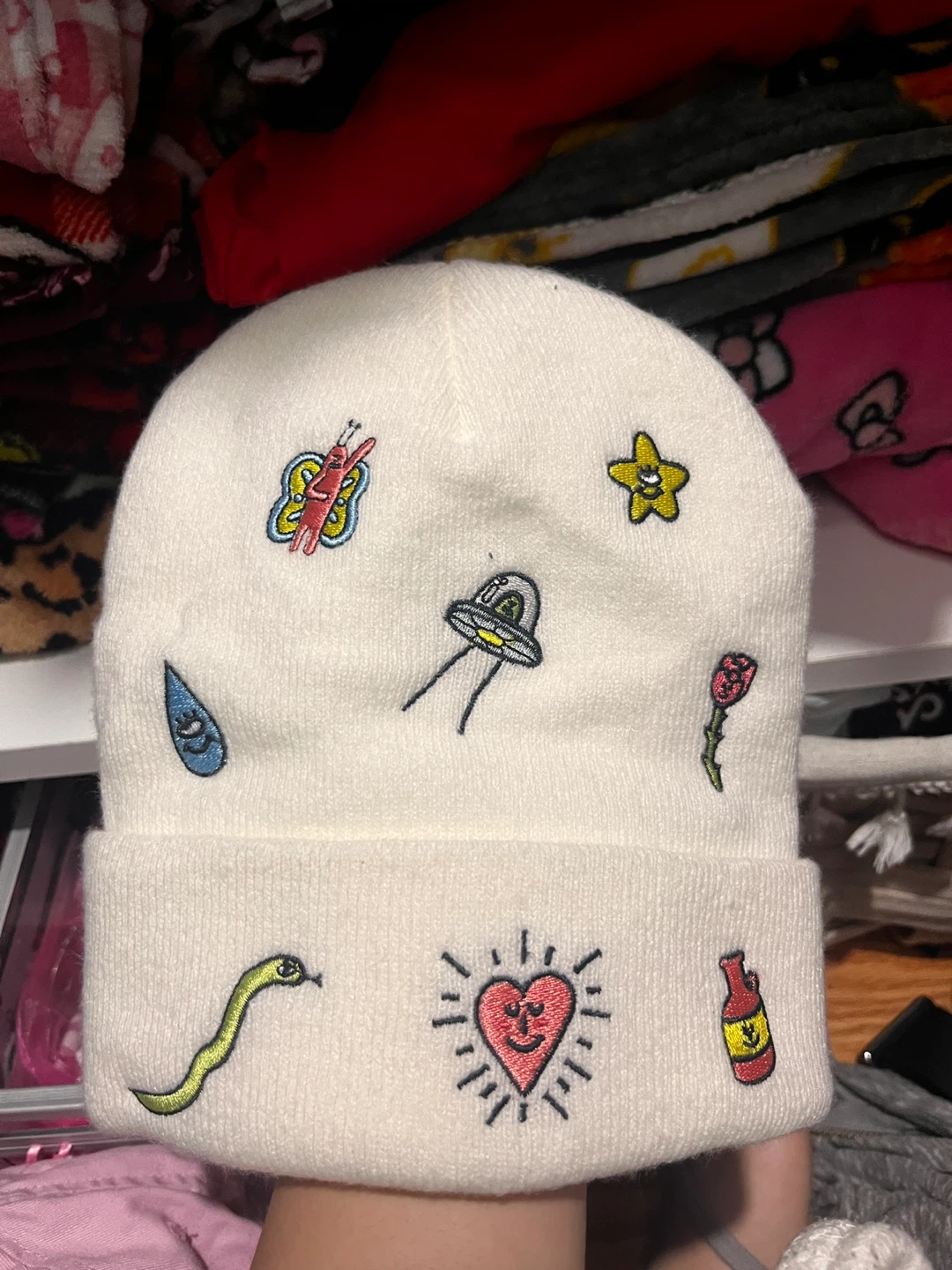White Beanie with Cute Designs - photo 2