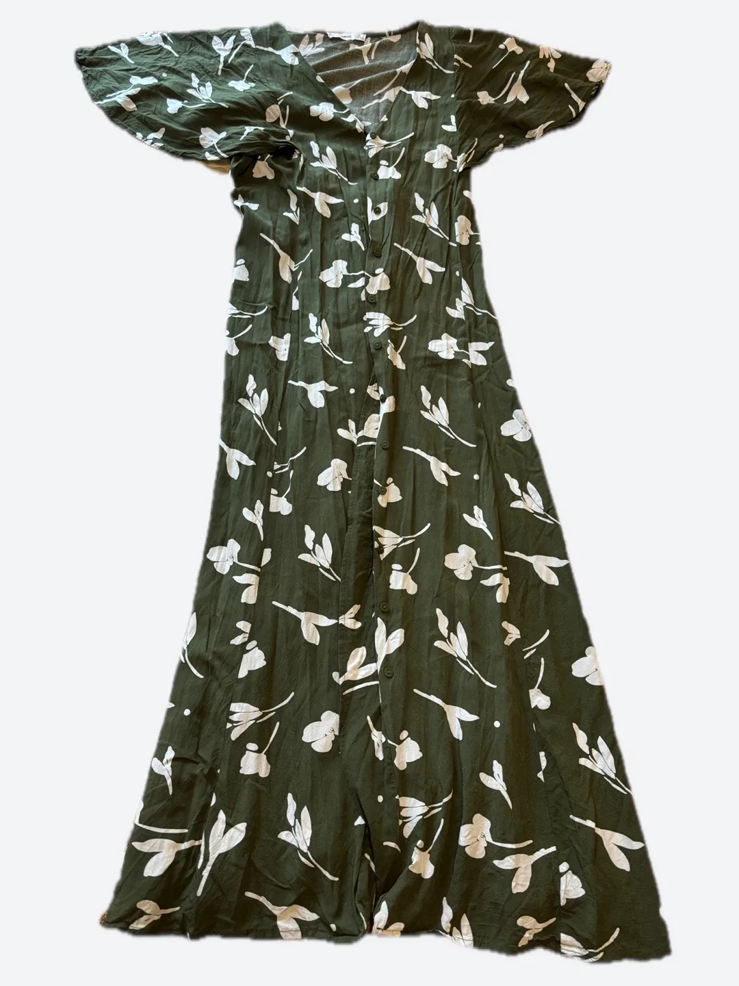 MNG Olive Green Floral Maxi Dress - Size L thumbnail