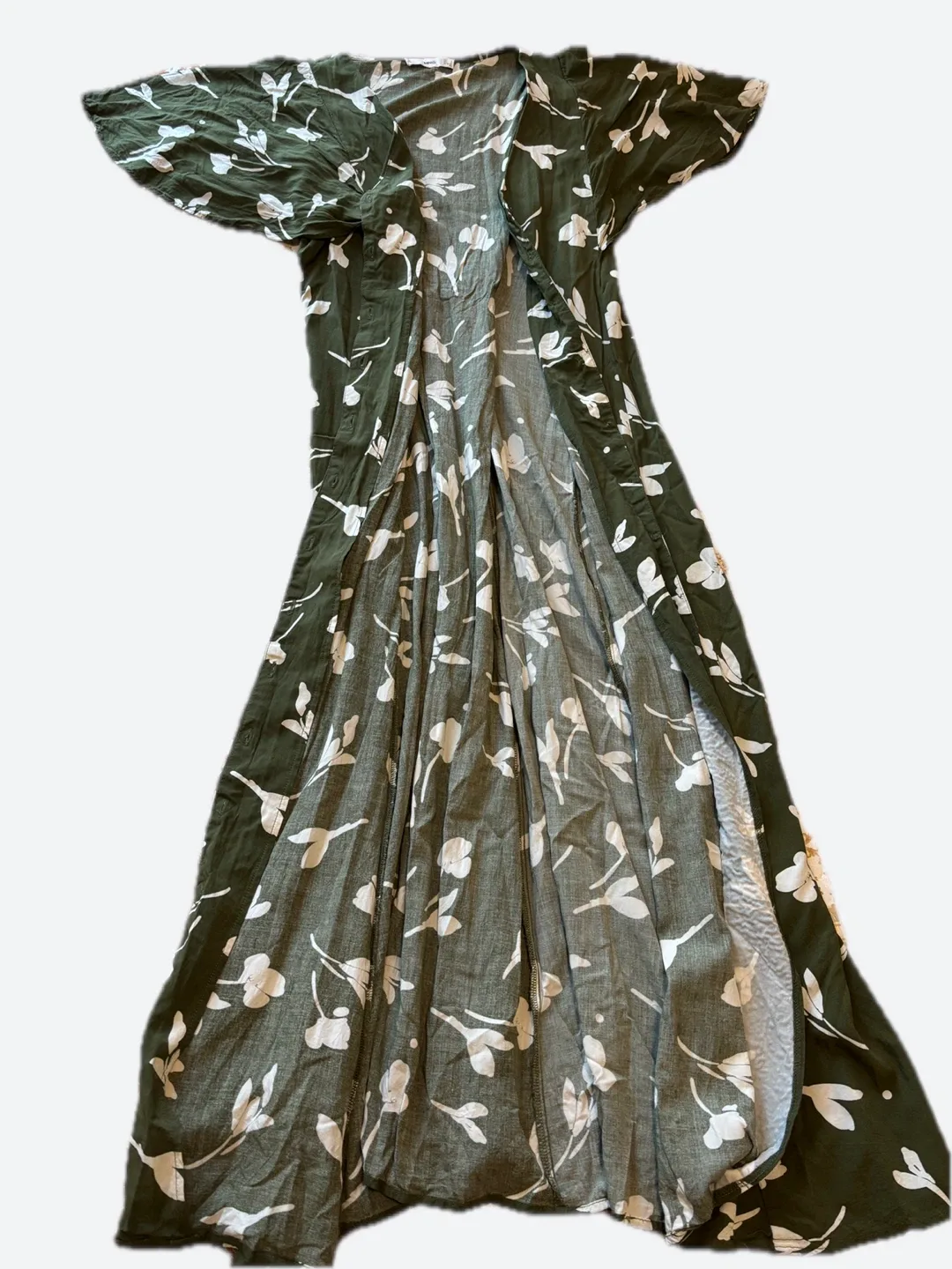 MNG Olive Green Floral Maxi Dress - Size L image indicator(2)