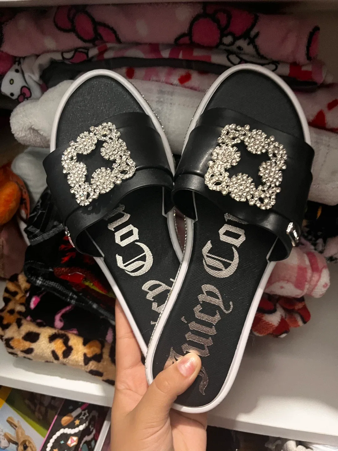 Juicy Couture Black Embellished Slides - Size 8 thumbnail