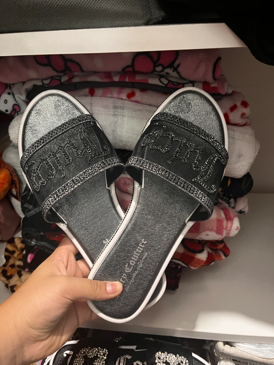 Juicy Couture Black Embellished Slides - Size 8
