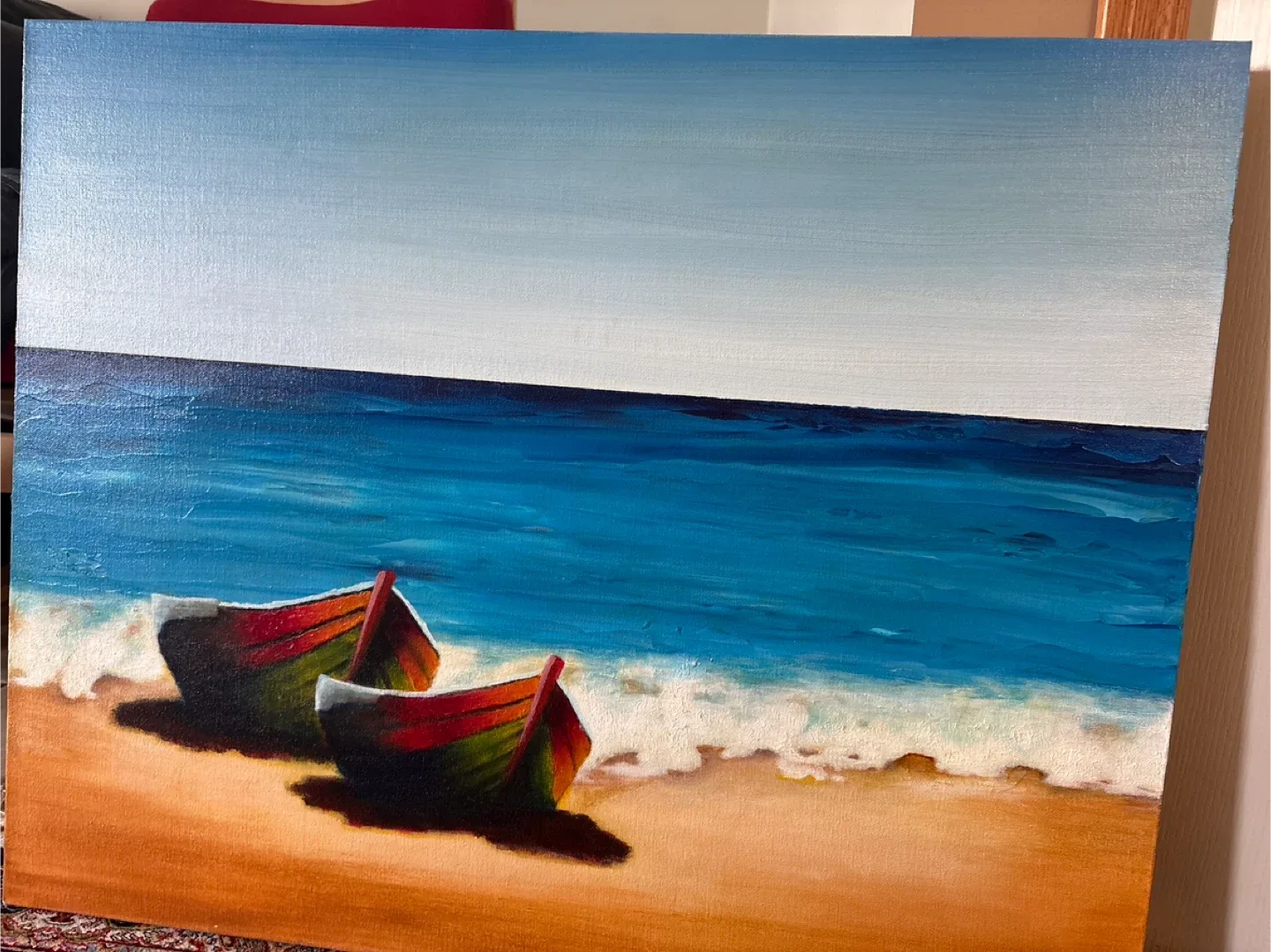 Tranquil Beach with Boats – Original Acrylic Painting image indicator(2)