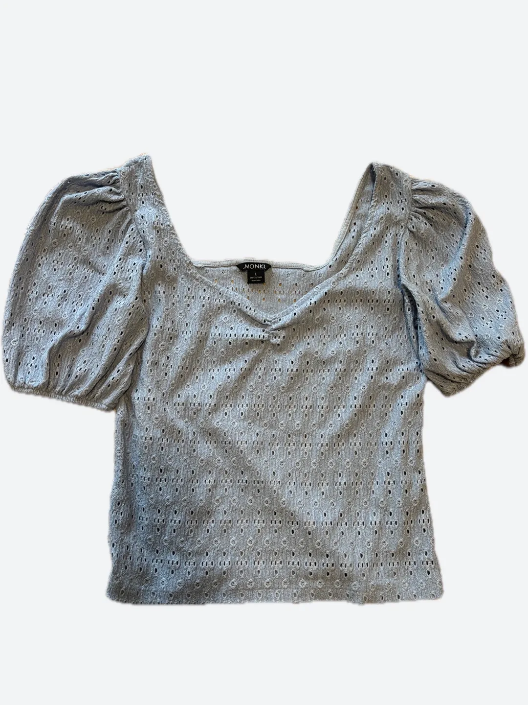Monki Blue Puff Sleeve Top - Size L thumbnail