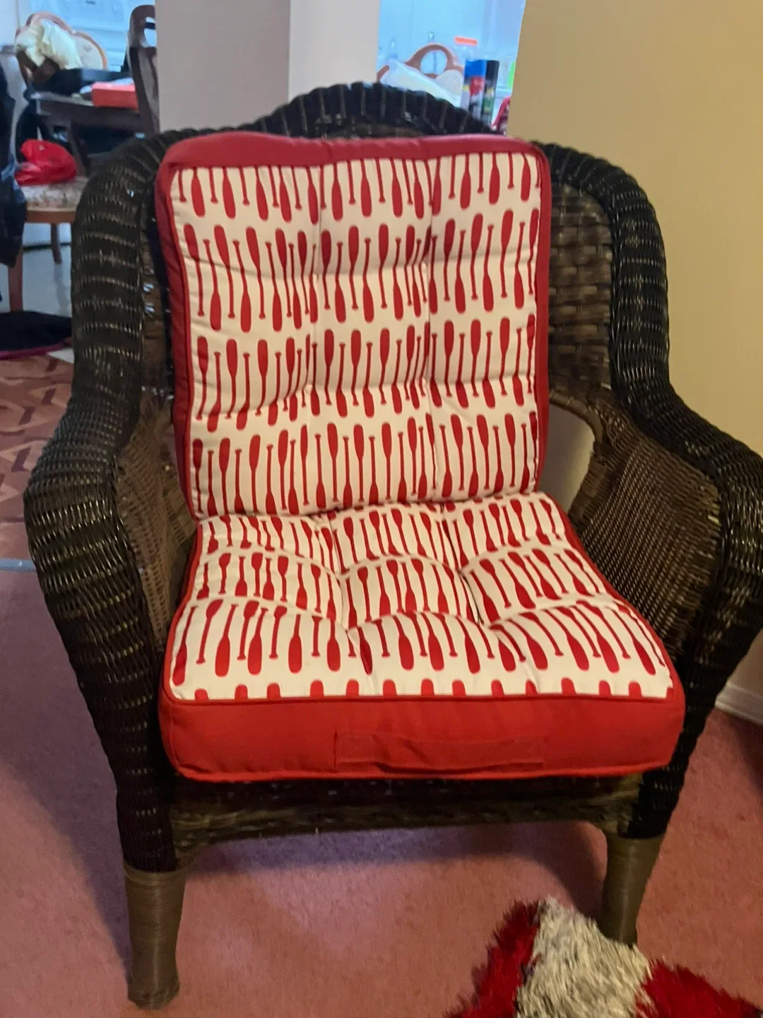 Wicker Patio Set with Removable Red and White Cushions image indicator(3)