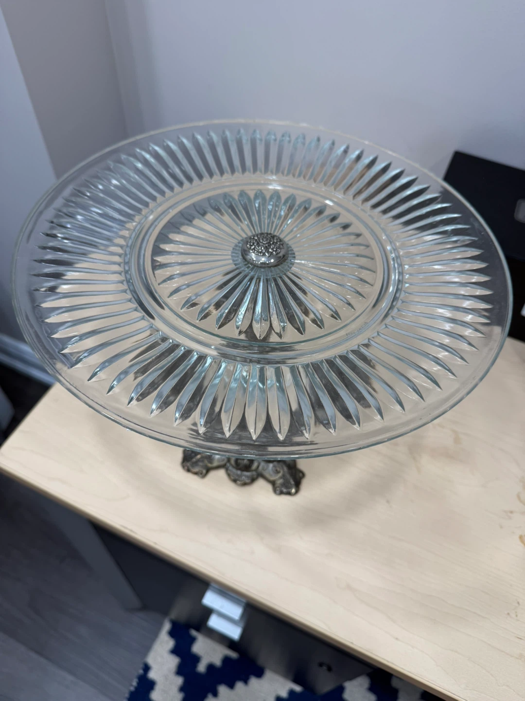 Vintage Glass Cake Stand with Metal Base - photo 2
