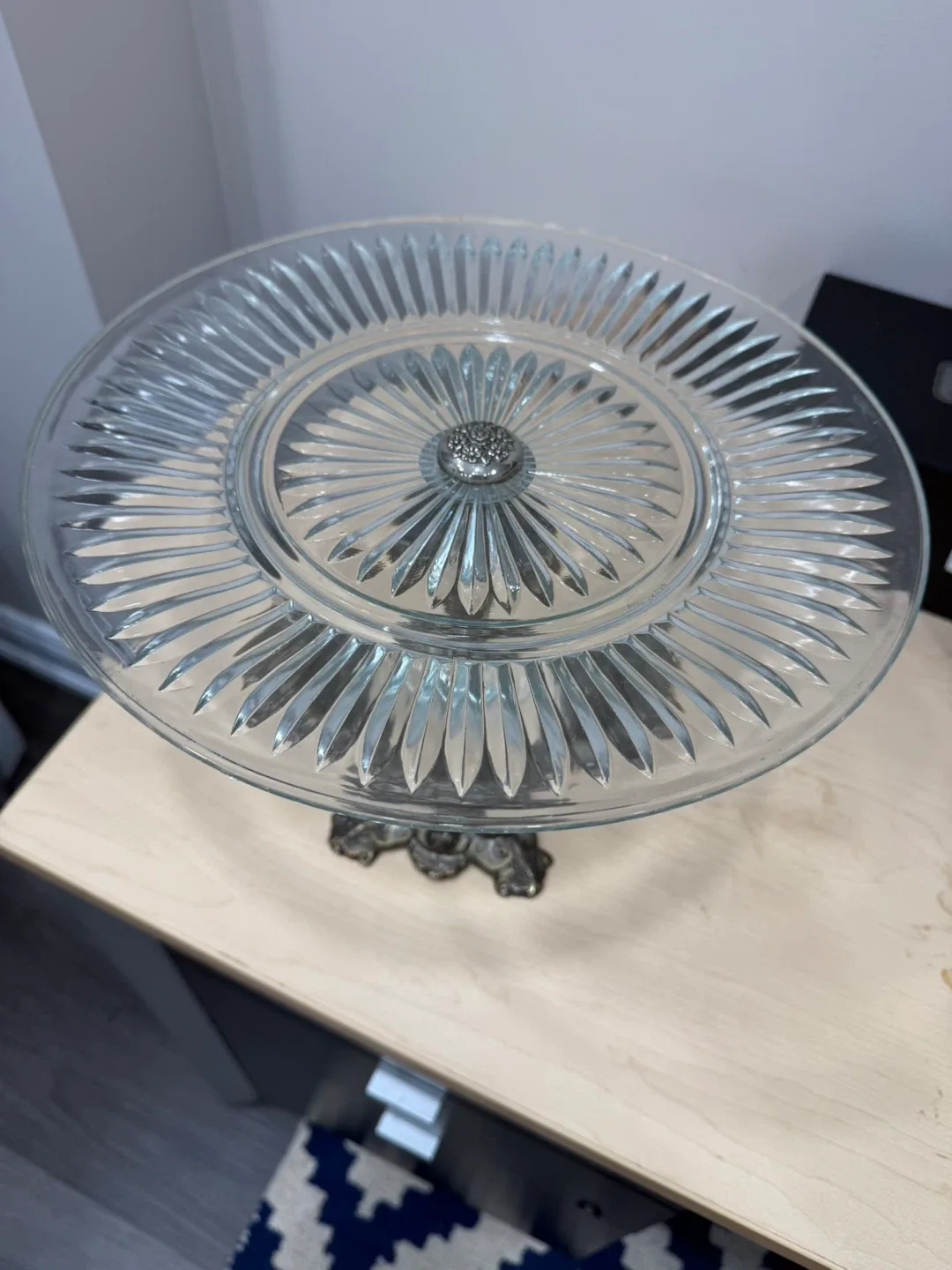 Vintage Glass Cake Stand with Metal Base image indicator(2)
