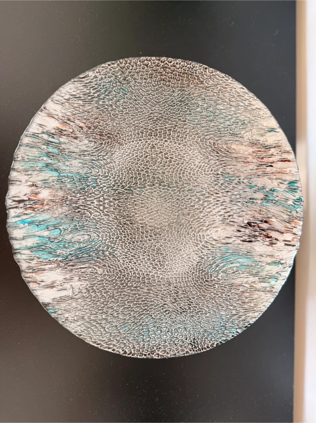 Decorative Silver & Teal Glass Plate - Like New! thumbnail
