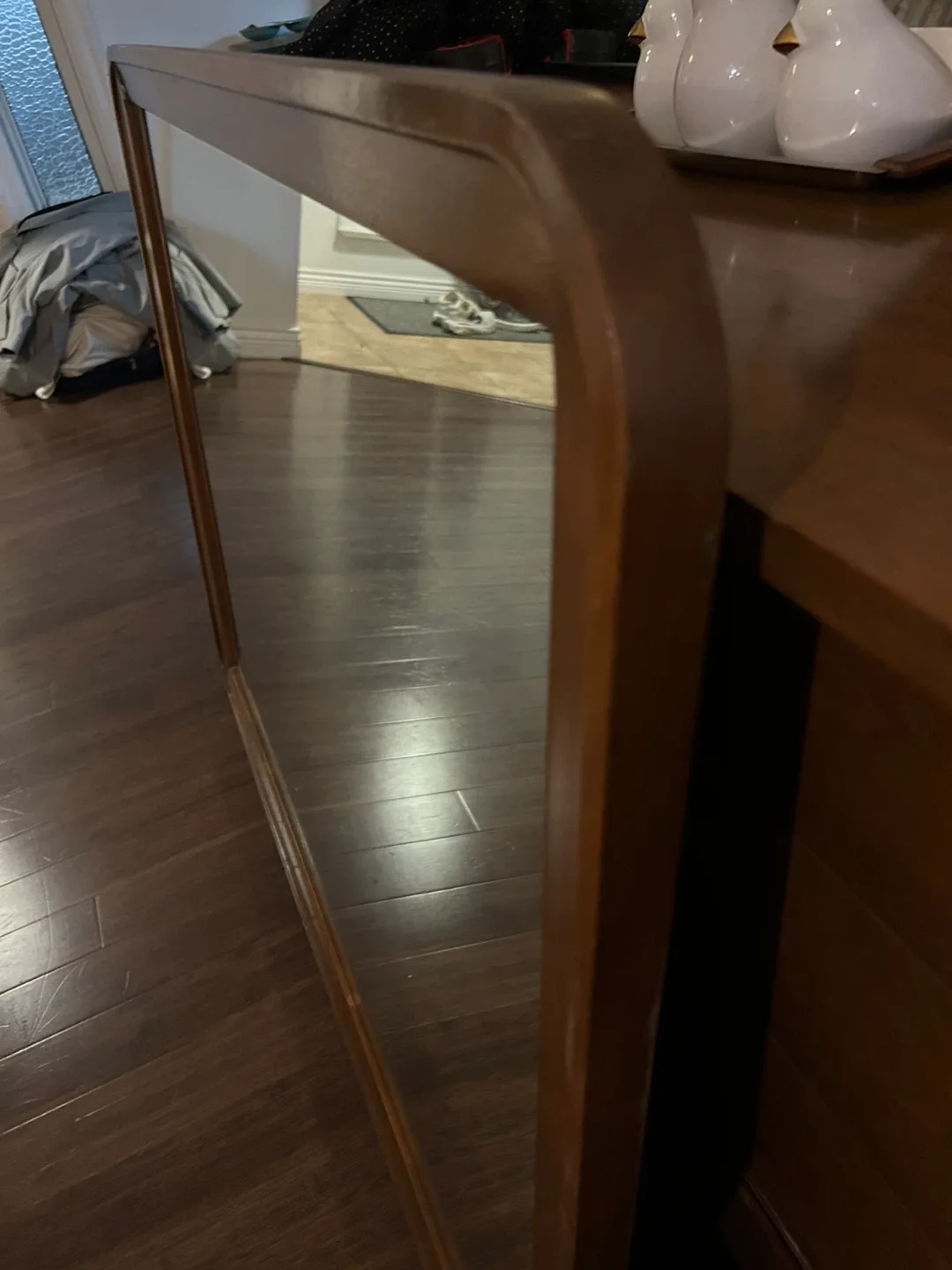 Mid century modern Wood Framed Wall Mirror image indicator(3)