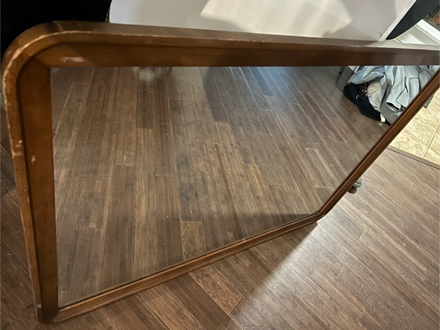 Mid century modern Wood Framed Wall Mirror image indicator(5)