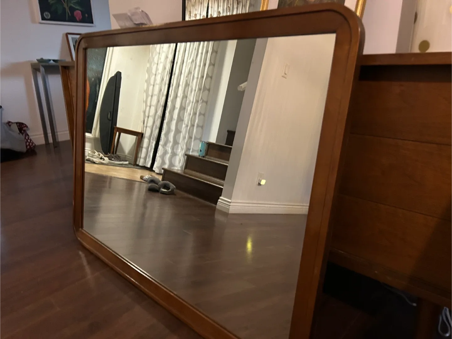 Mid century modern Wood Framed Wall Mirror image indicator(2)