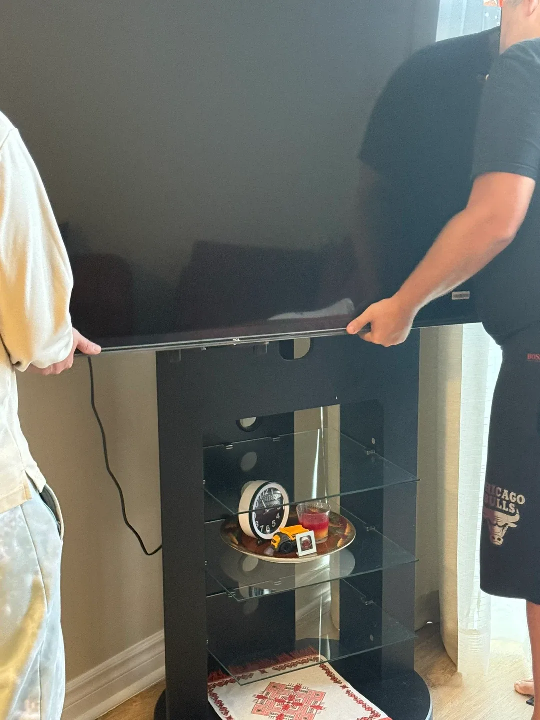 Black TV Stand with Glass Shelves image indicator(4)