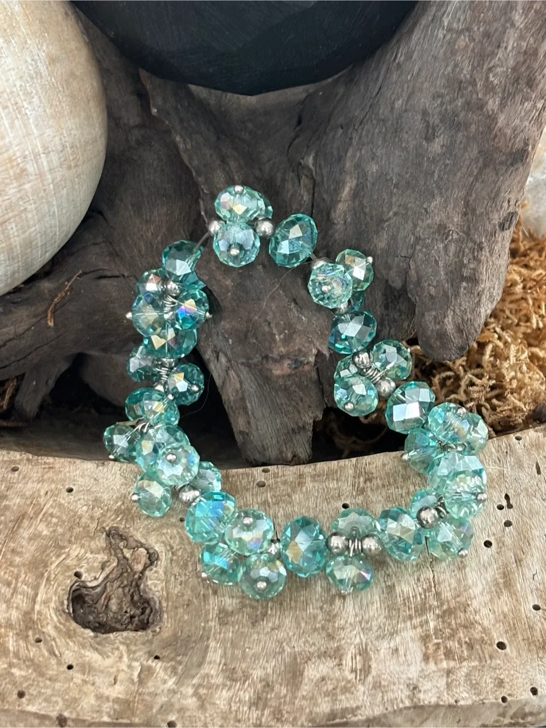 Austrian Light blue/Teal crystal stretch bracelet thumbnail