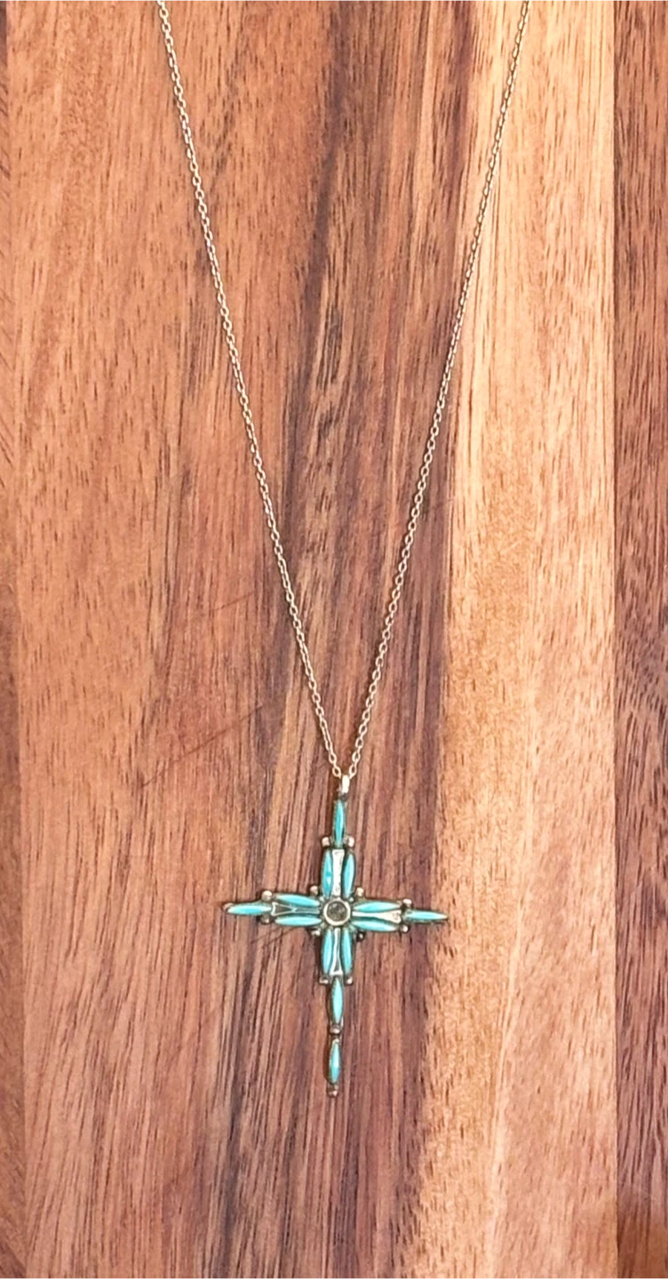 Vintage handmade Zuni Pueblo Turquoise Cross - photo 5
