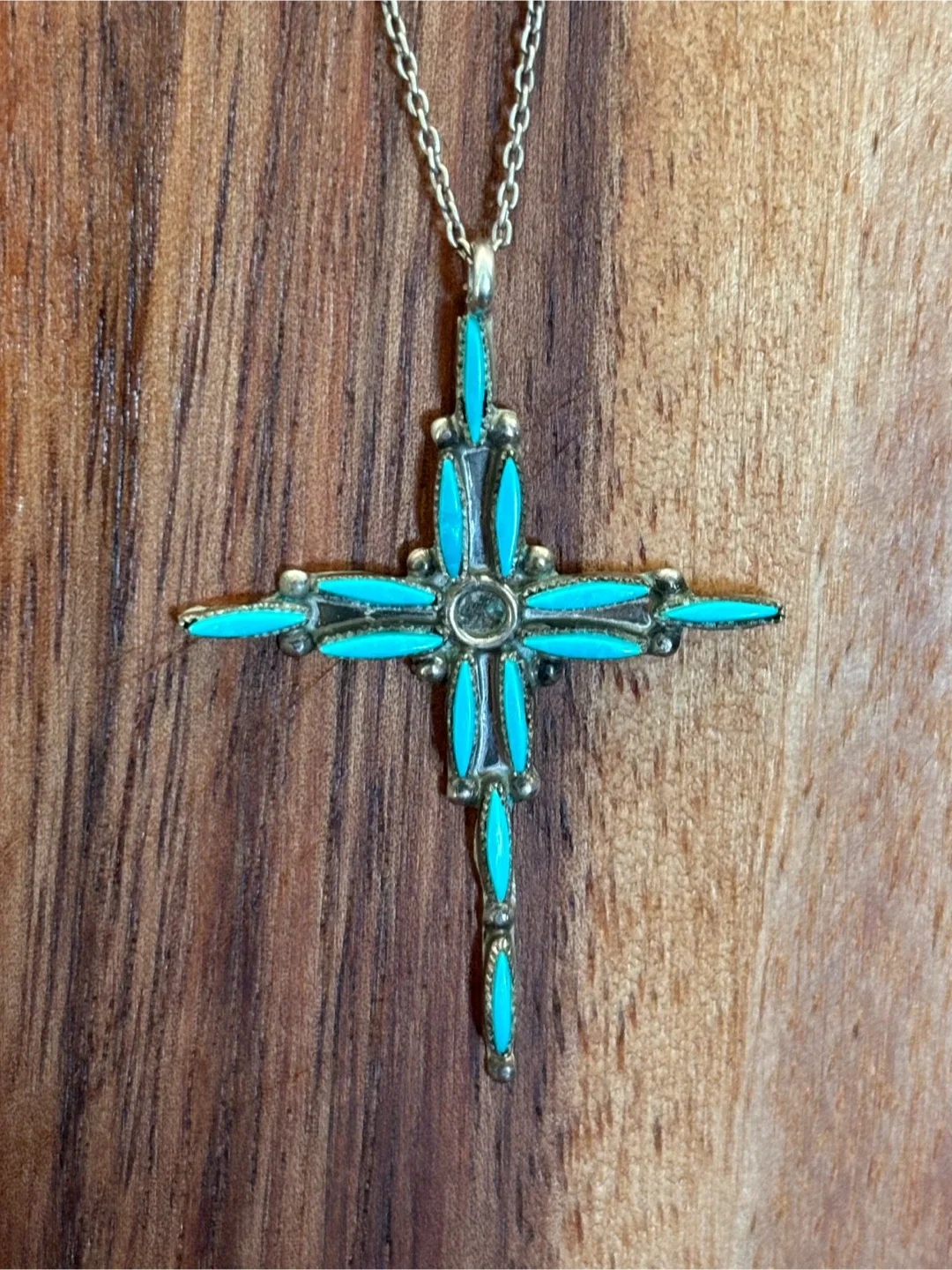 Vintage handmade Zuni Pueblo Turquoise Cross image indicator(3)