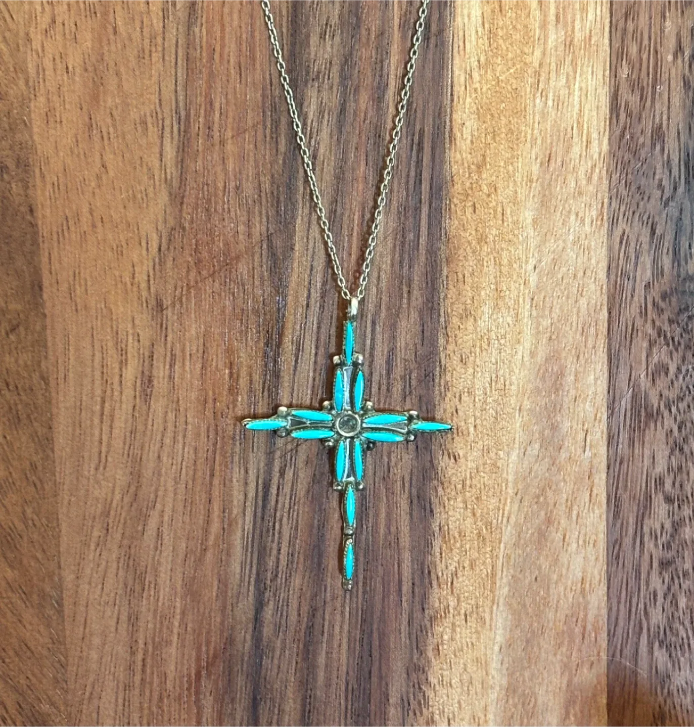 Vintage handmade Zuni Pueblo Turquoise Cross thumbnail