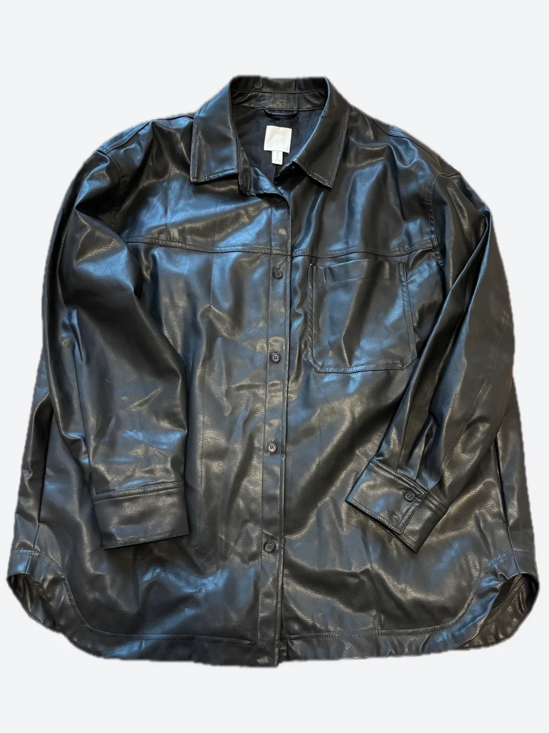 H&M Black Faux Leather Shirt Jacket - XL image indicator(2)