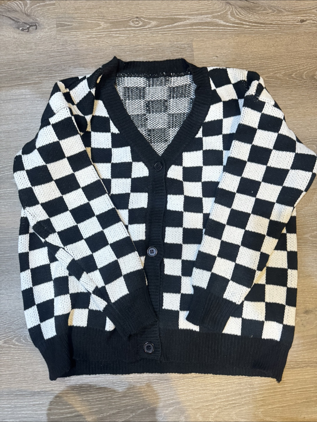 Checkered Cardigan - Black and White