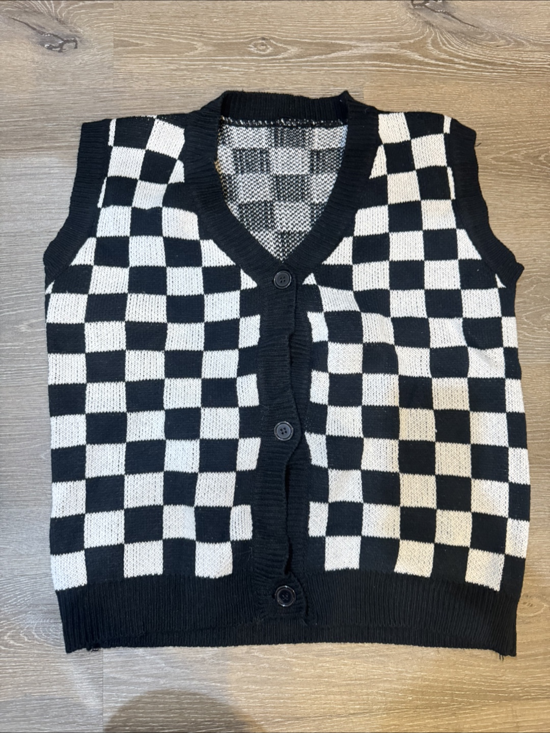 Checkered Knit Vest - Black and White
