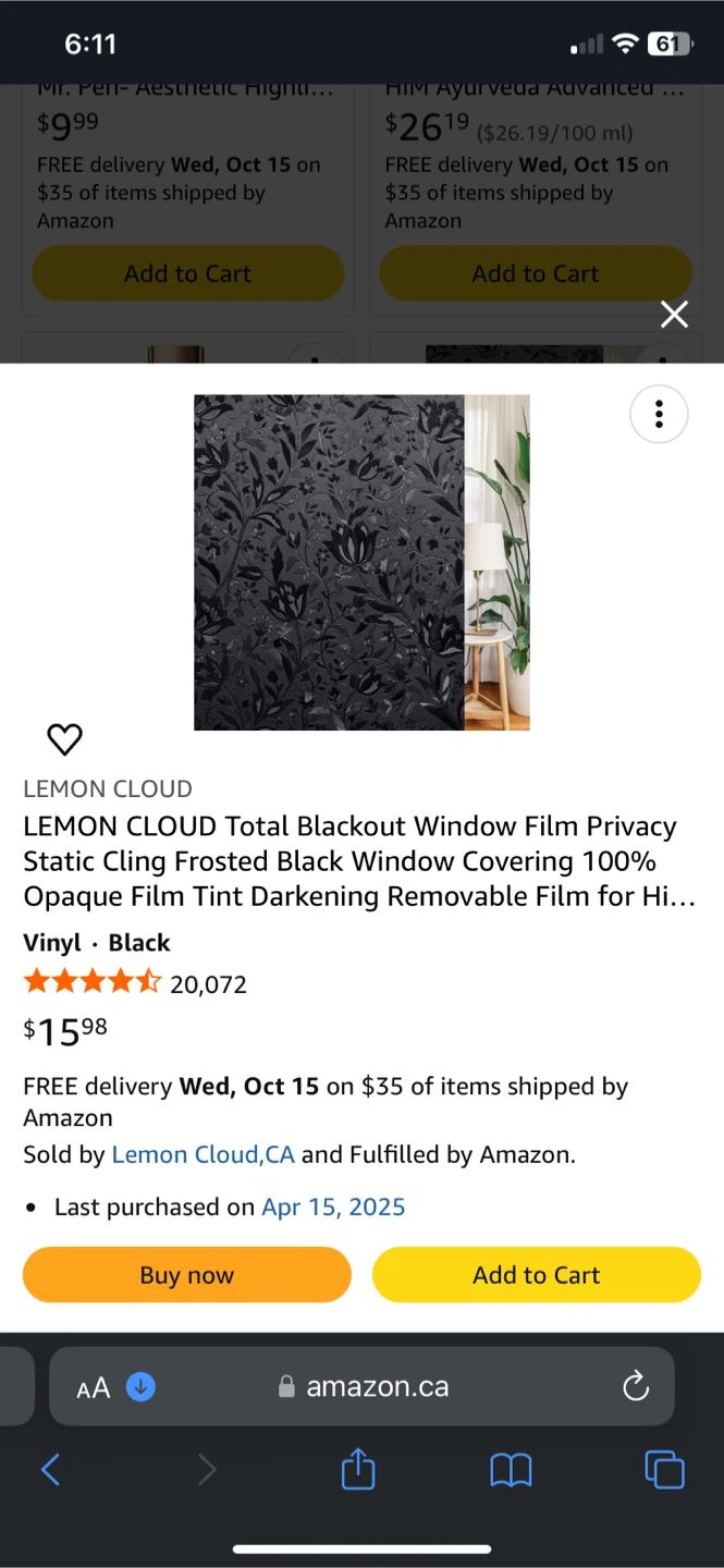 LEMON CLOUD Blackout Window Film
