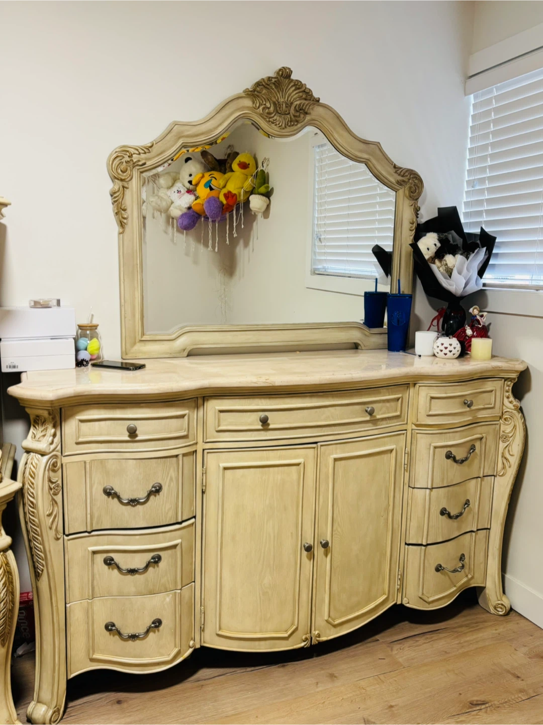 Ornate Bedroom Set - Dresser, Mirror, Chest