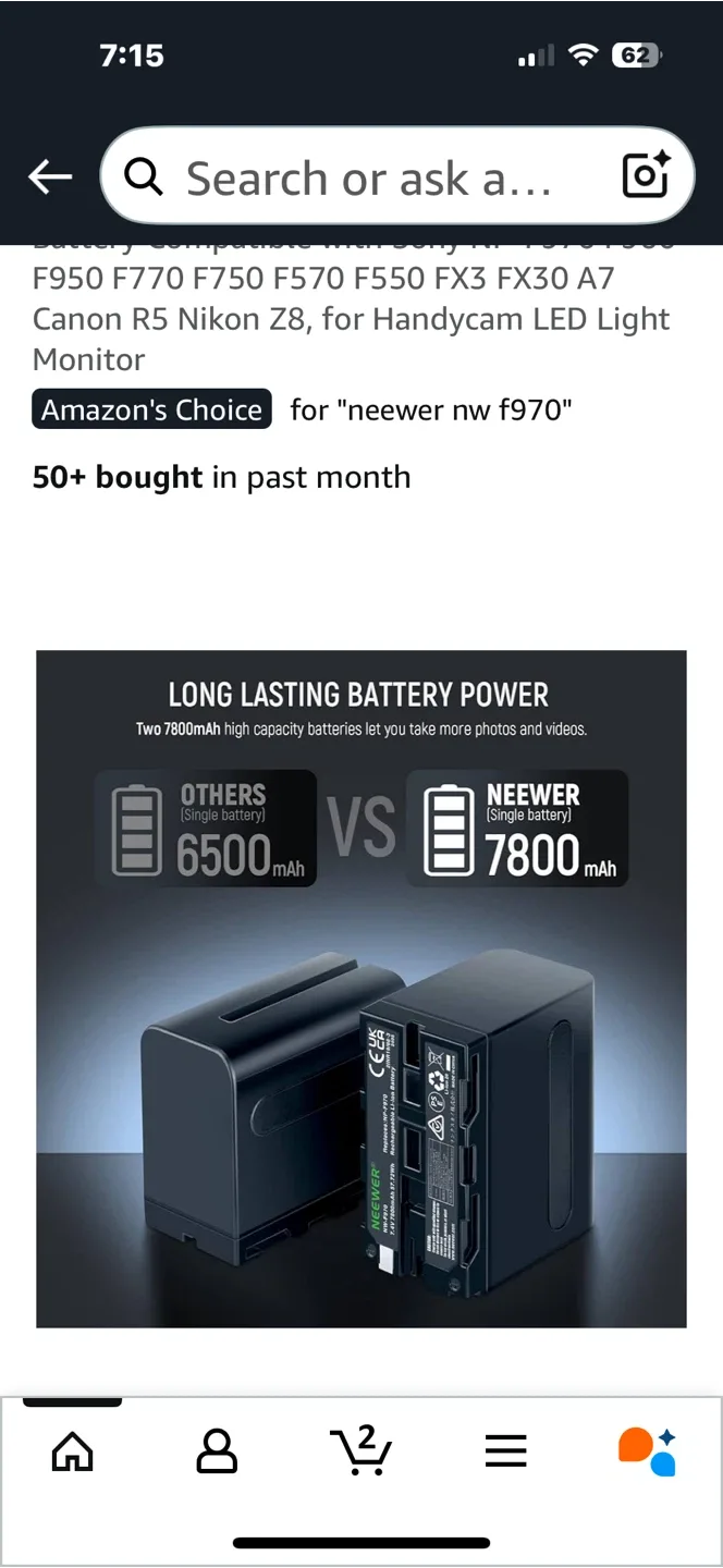 NEEWER 2Pcs NP-F970 7800mAh Batteries + Charger image indicator(3)