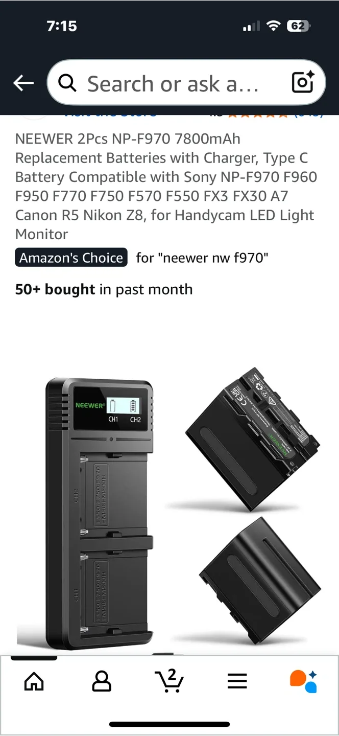 NEEWER 2Pcs NP-F970 7800mAh Batteries + Charger image indicator(2)
