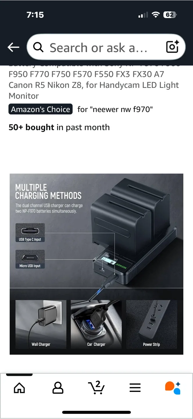 NEEWER 2Pcs NP-F970 7800mAh Batteries + Charger image indicator(7)