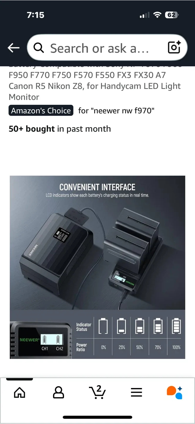 NEEWER 2Pcs NP-F970 7800mAh Batteries + Charger image indicator(8)