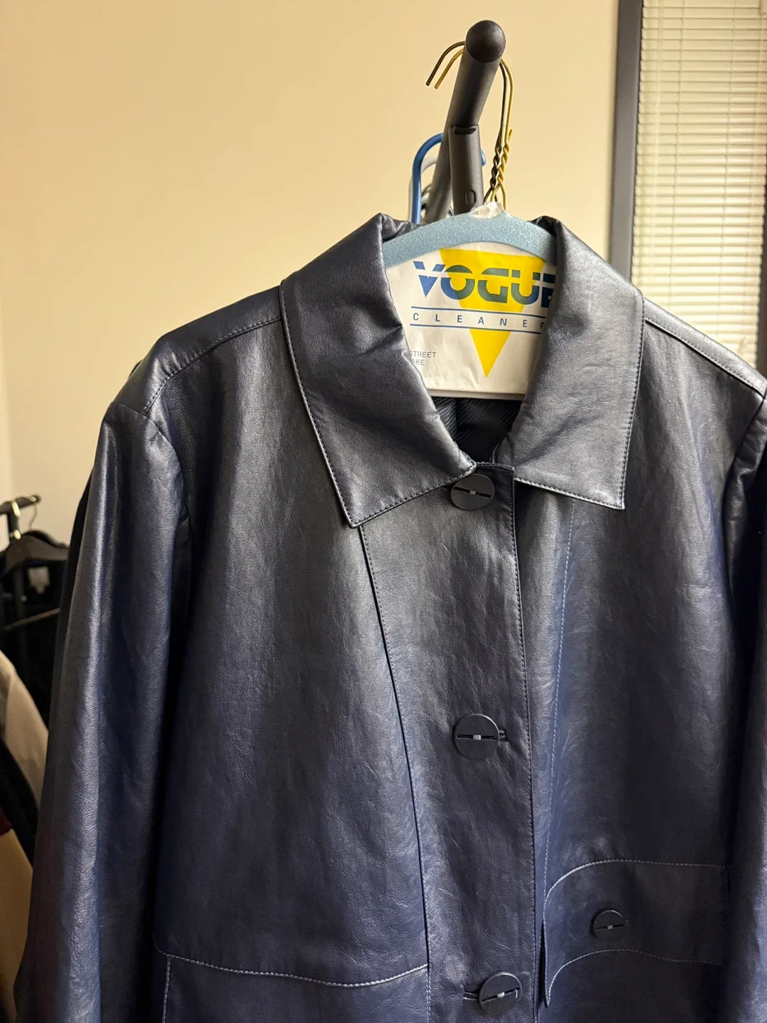 Navy Blue Leather Jacket image indicator(2)
