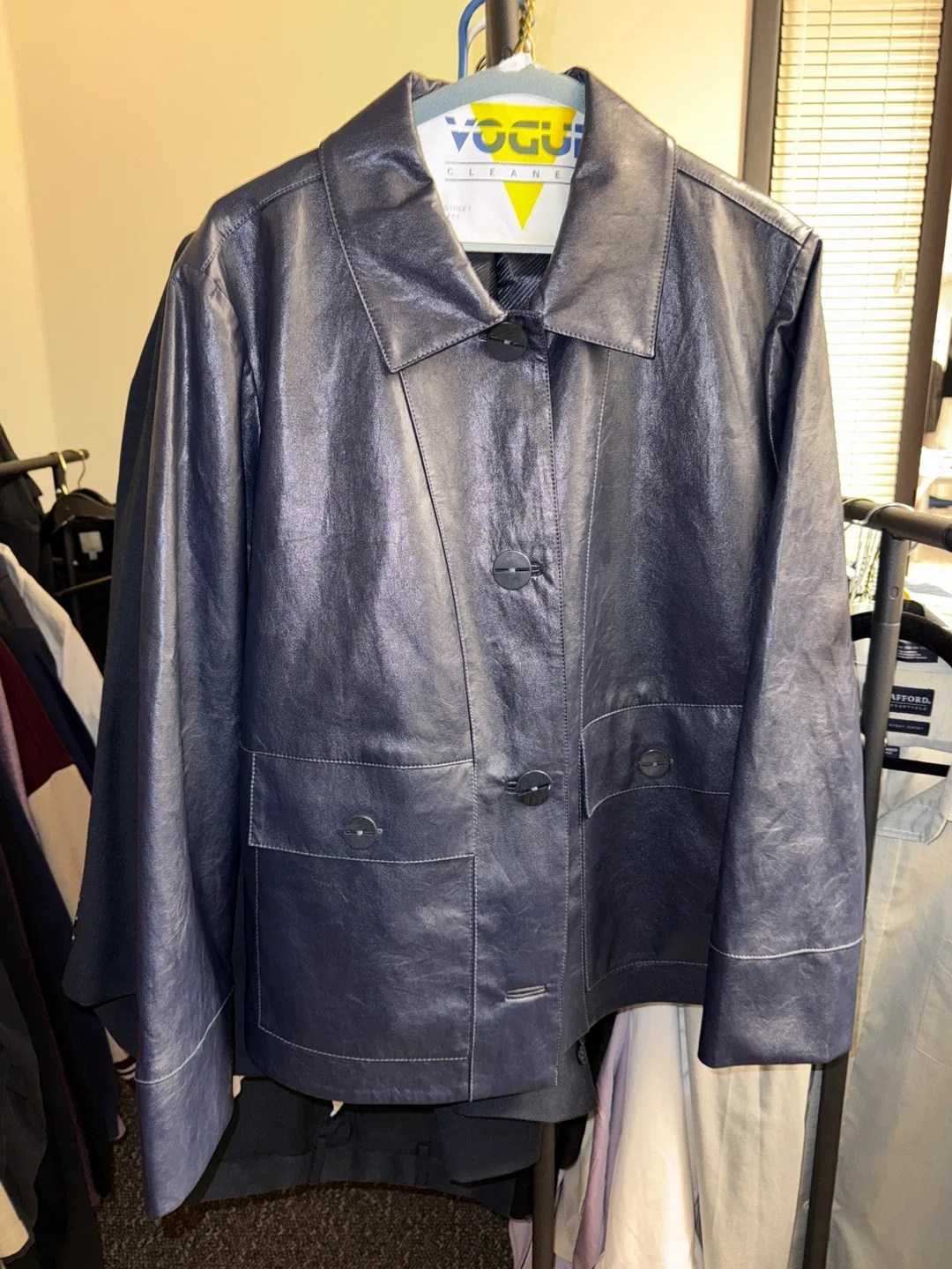 Navy Blue Leather Jacket image indicator(3)