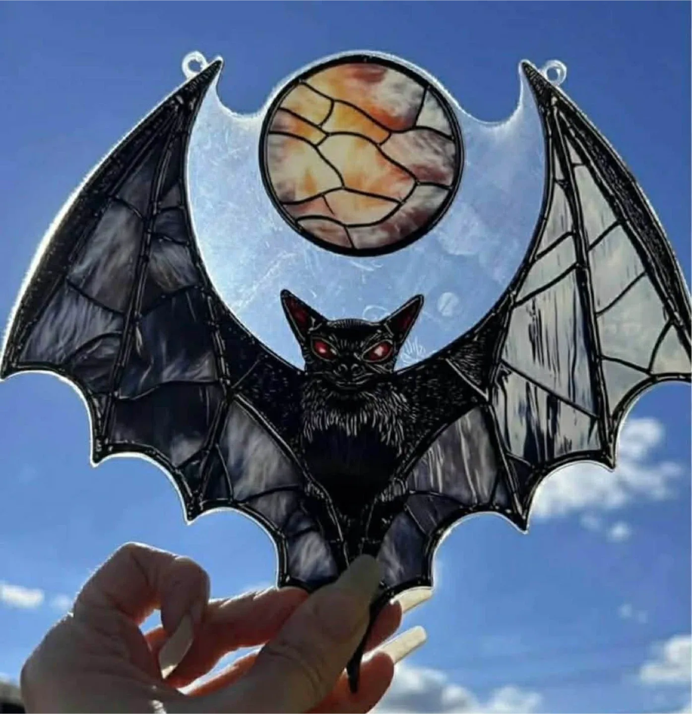 2D acrylic suncatcher. Over the moon bat, new