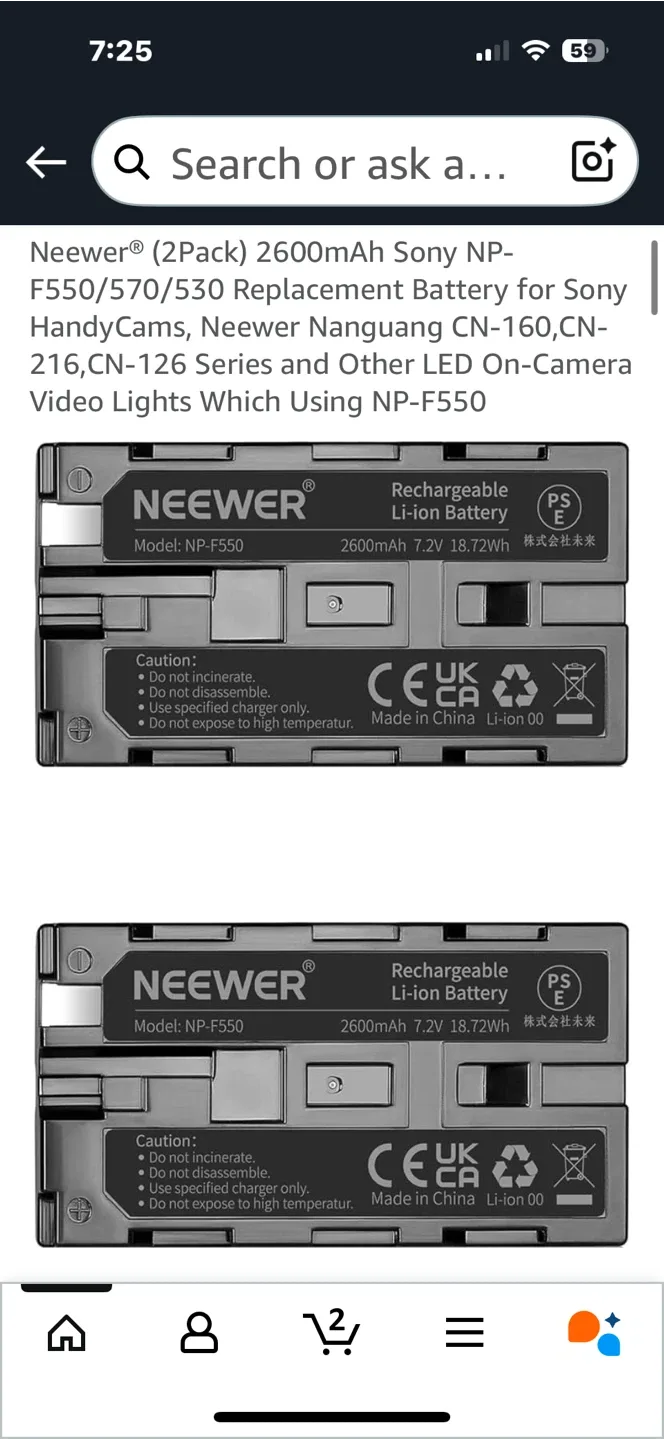 Neewer 2pack NP-F550 Replacement Battery image indicator(2)