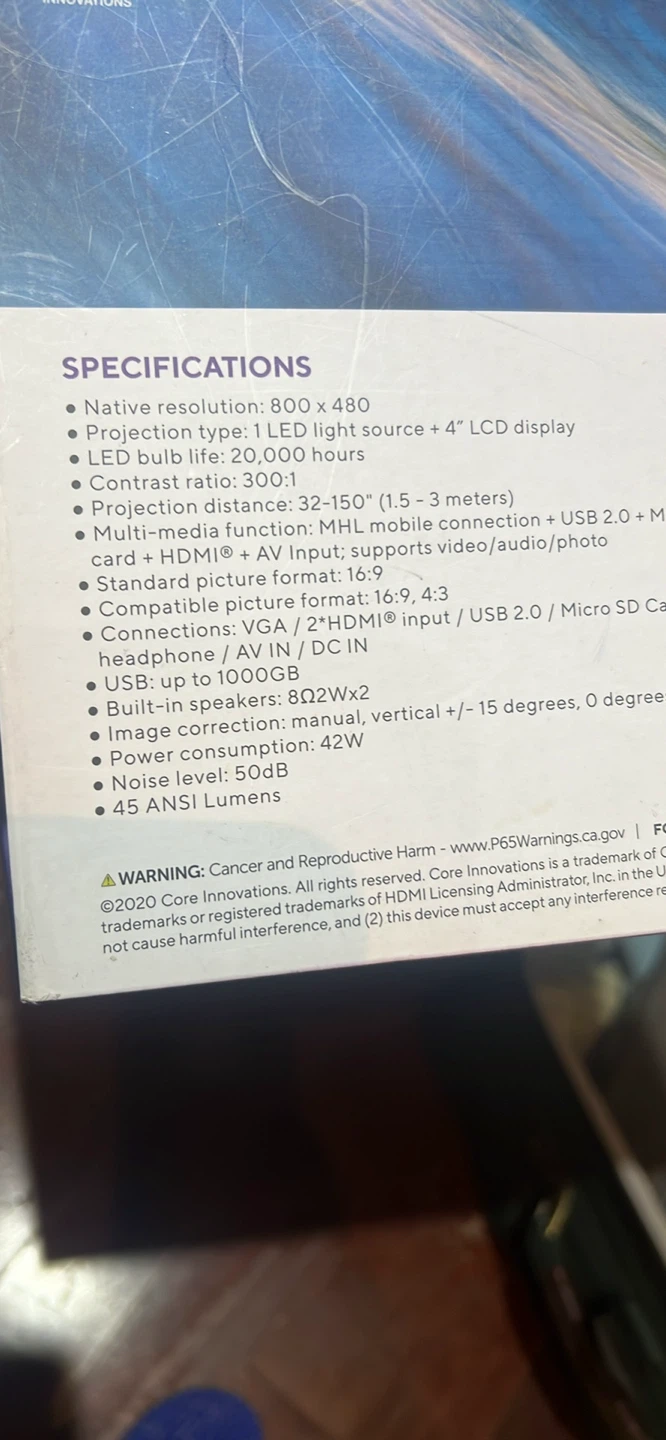 Core Innovations 150" Home Theater Projector CJR600BL - photo 2