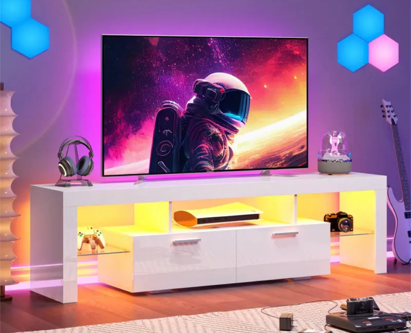 White TV Stand with LED Lights, 51-70.9 inch - photo 2