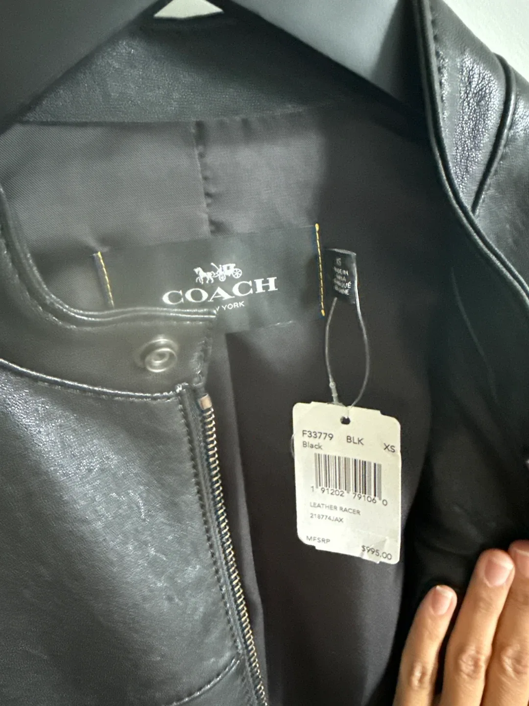 Coach Leather Racer Jacket, Black, XS image indicator(3)