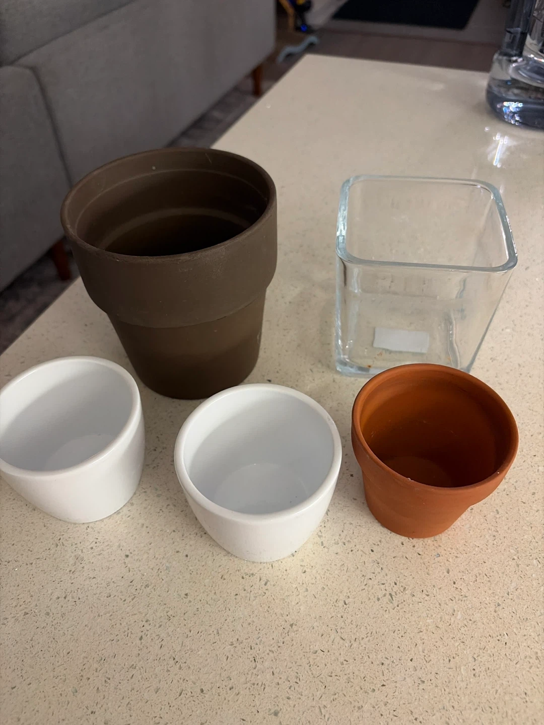Assorted Plant Pots - Brown, White, Terracotta, Glass