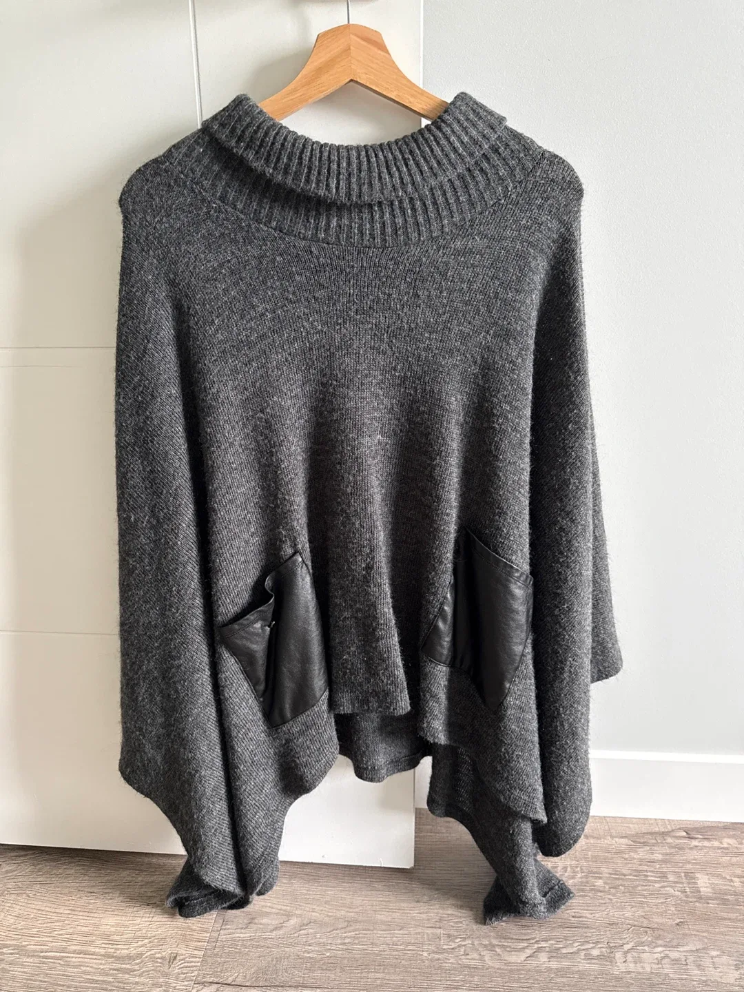 Grey Knit Poncho with Pockets thumbnail