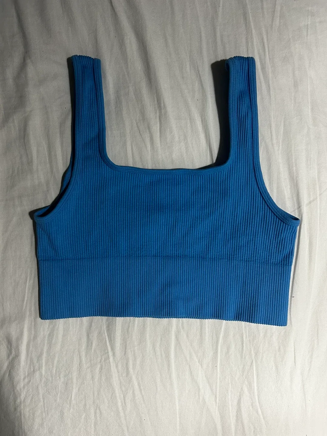 Blue Ribbed Sports Bra