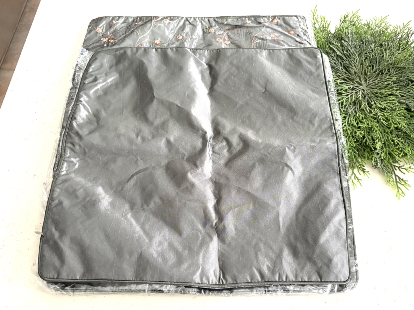 4 Floral Embroidered Pillow Cover, Grey - photo 2