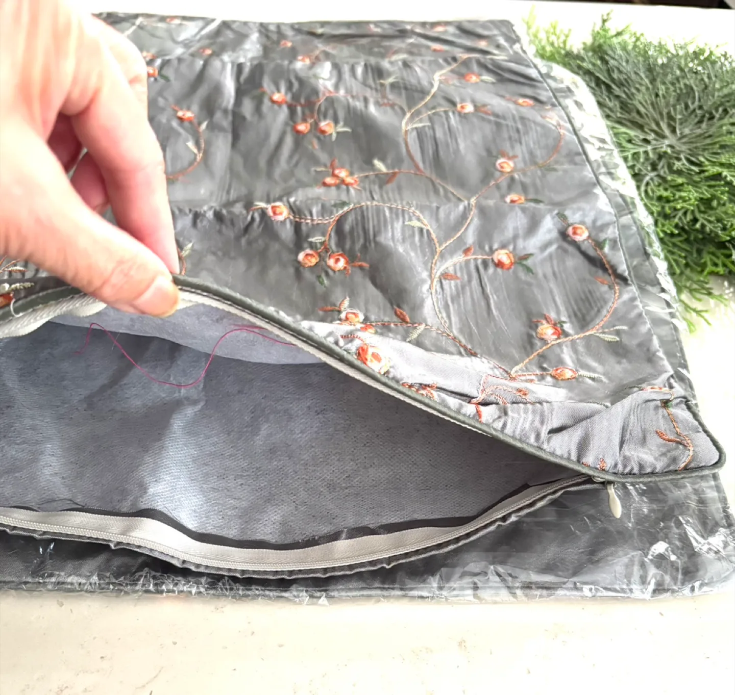 4 Floral Embroidered Pillow Cover, Grey image indicator(3)