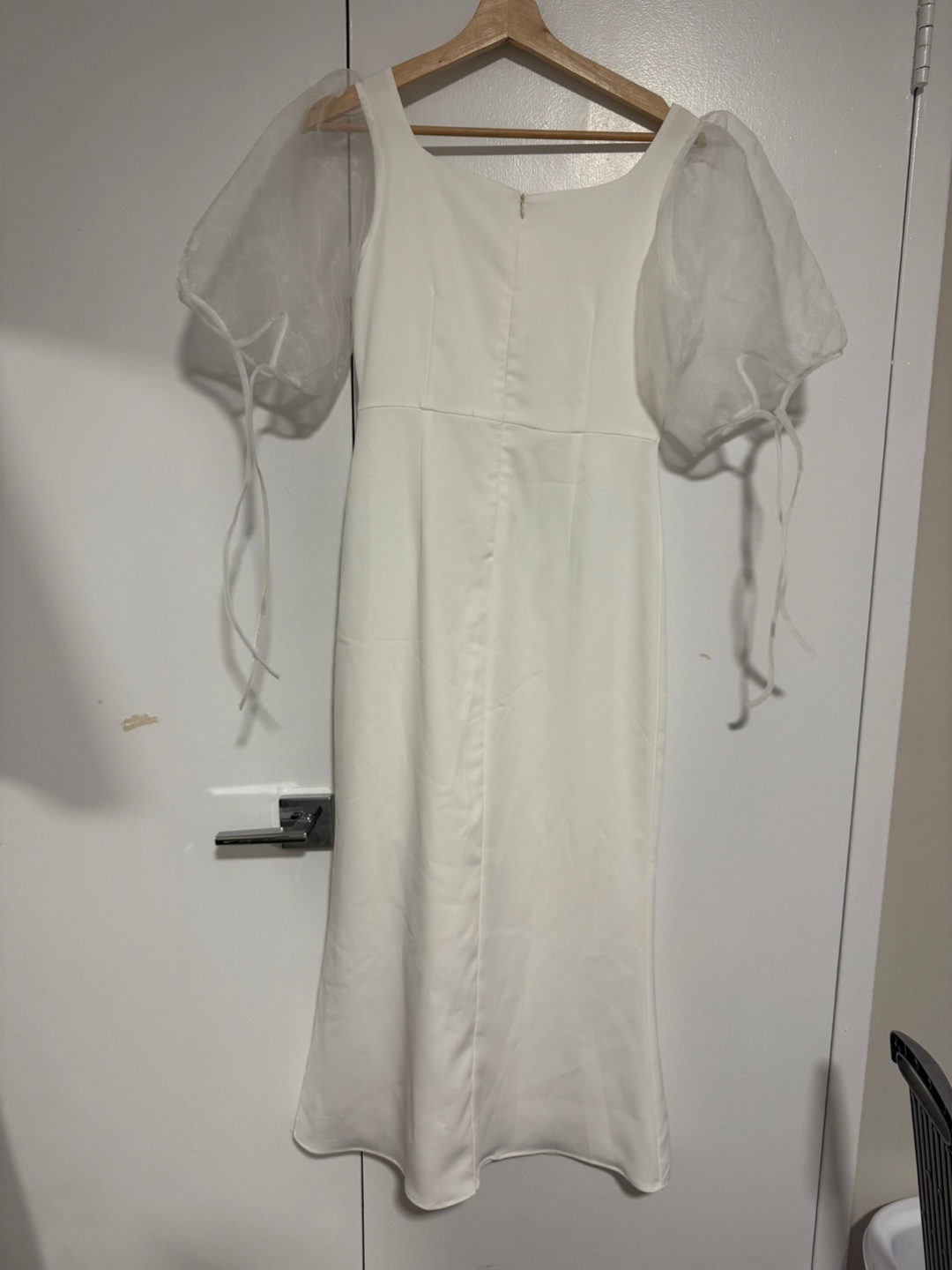 White Long Dress with Organza Sleeves - photo 2