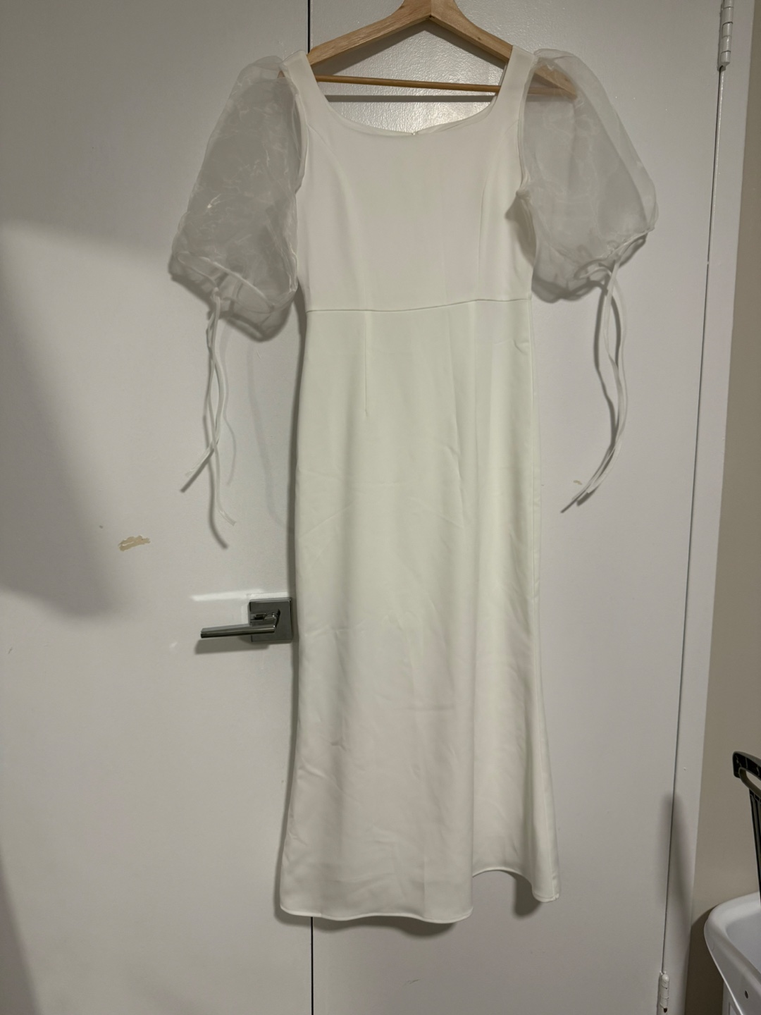 White Long Dress with Organza Sleeves
