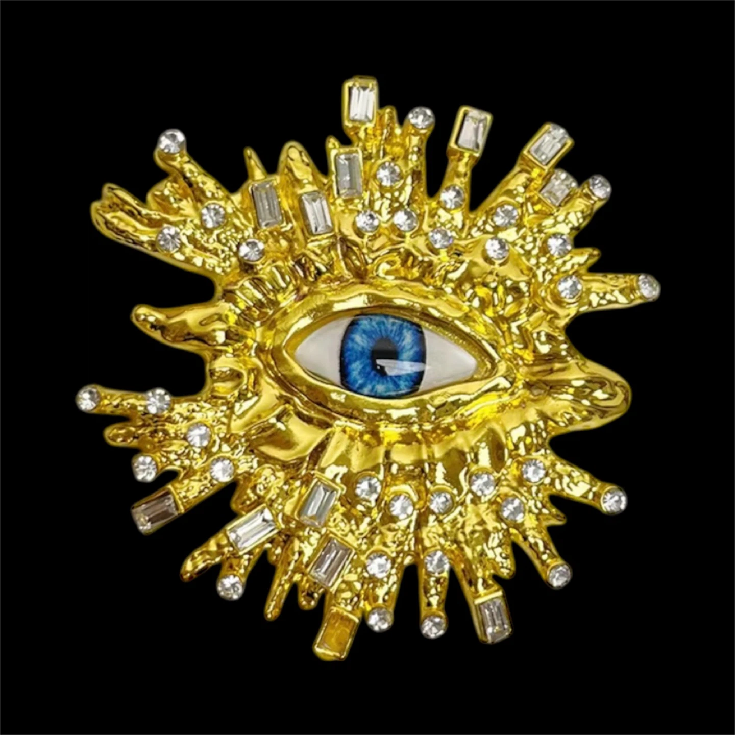 Schiaparelli inspired Gold and Blue Eye Brooch