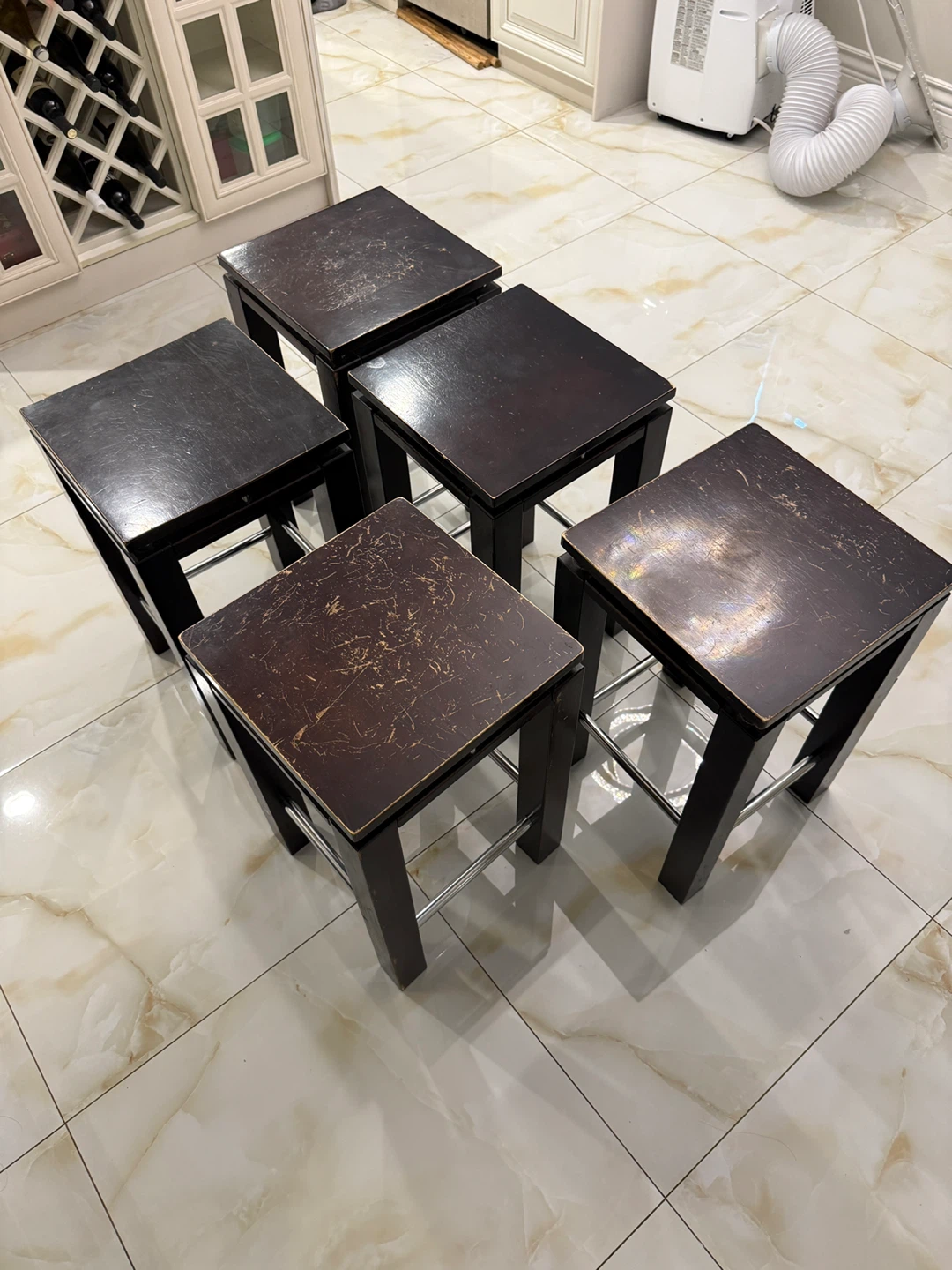 Set of 5 Dark Brown Bar Stools